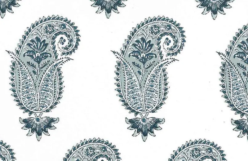 Laura Kiran Antique Paisley Print Wedgewood White Fabric