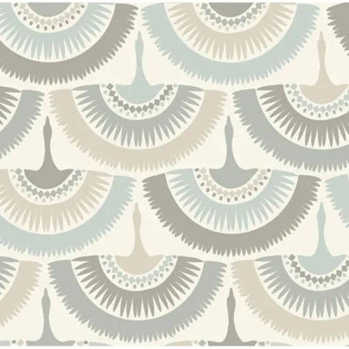 York/AV BO6643 Cream Blue Feather and Fringe Wallpaper