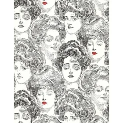 Stock/York BV2419 SS2419 Pucker Up Butter Cup Black White Gibson Girl Toile Wallpaper