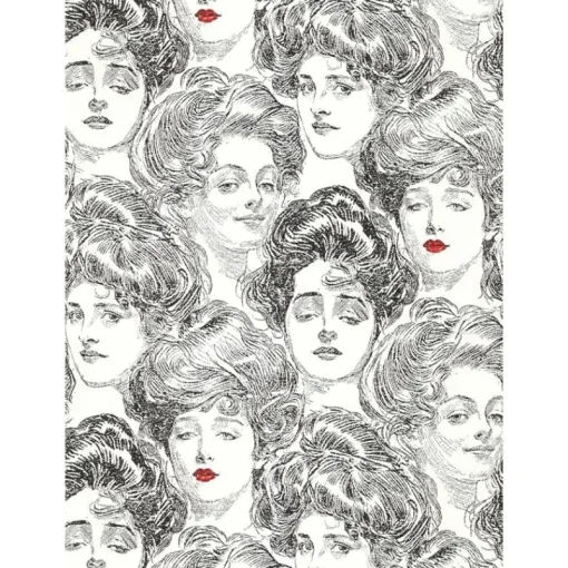 Stock/York BV2419 SS2419 Pucker Up Butter Cup Black White Gibson Girl Toile Wallpaper