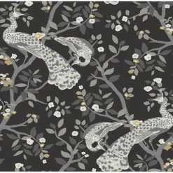 York BW3802 Black Gold Plume Wallpaper