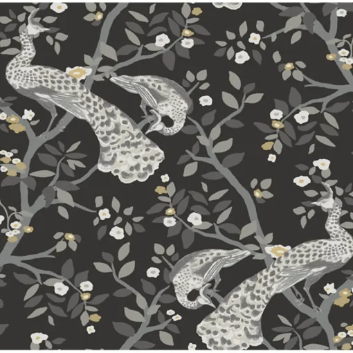 York BW3802 Black Gold Plume Wallpaper