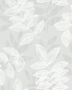 Brewster/ASP Chimera Silver Flocked Leaf Wallpaper