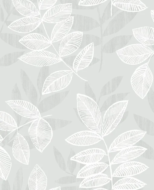Brewster/ASP Chimera Silver Flocked Leaf Wallpaper