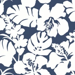 York CV4441 Navy Hibiscus Arboretum Wallpaper