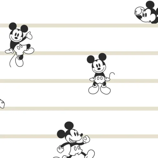 York DI0932 Black/White/Cream Disney Mickey Mouse Stripe Wallpaper