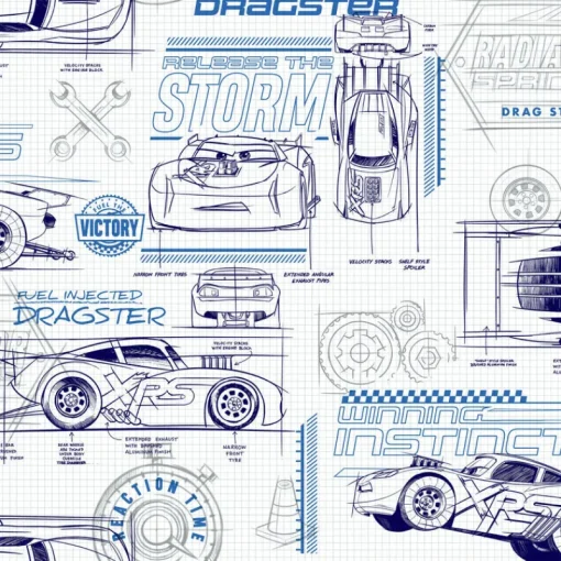 York DI0916 Blue Disney and Pixar Cars Schematic Wallpaper