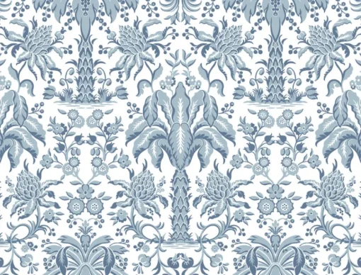 York DM5012 Blue Palmetto Palm Damask Wallpaper