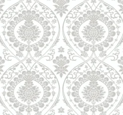 York DM4905 White Silver Imperial Damask Wallpaper