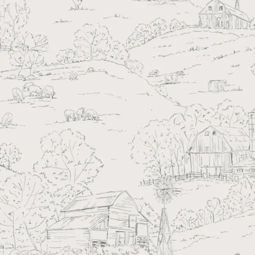 York FH4033 Beige/Gray Pasture Toile Wallpaper