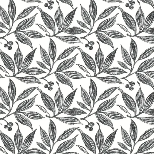 York FH4063 Black/White Chokeberry Block Print Wallpaper