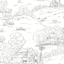 York FH4031 Black/White Pasture Toile Wallpaper