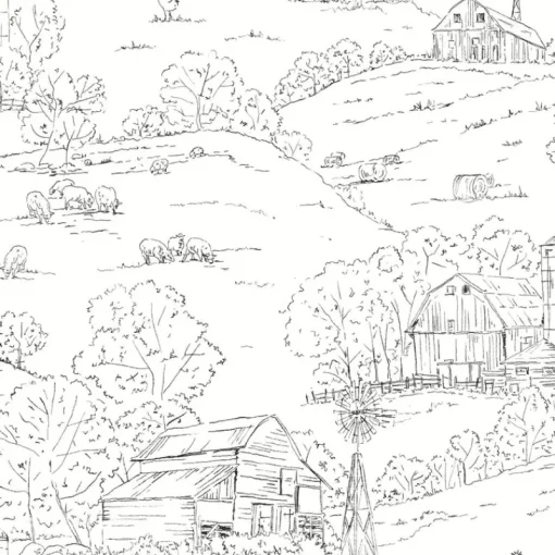 York FH4031 Black/White Pasture Toile Wallpaper