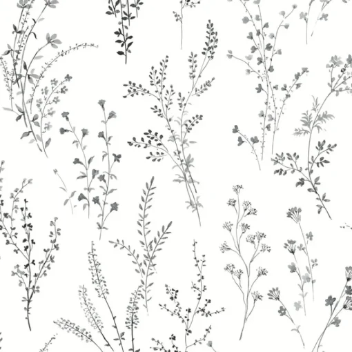 York FH4026 Black/White Wildflower Sprigs Wallpaper