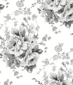 York FH4086 White/Black Heritage Rose Wallpaper