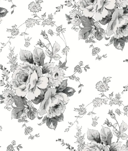 York FH4086 White/Black Heritage Rose Wallpaper