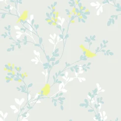 Brewster For Your Bath III Chirp Grey Birds & Trees Wallpaper