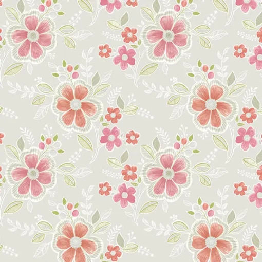 Brewster For Your Bath III Chloe Peach Floral Wallpaper