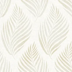 Brewster For Your Bath III Patrice Beige Linen Leaf Wallpaper