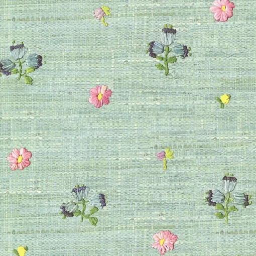 Brewster Gerda Mint Hand Embroidered Raffia Look Wallpaper