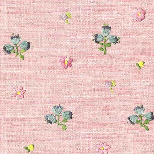 Brewster Gerda Pink Hand Embroidered Raffia Look Wallpaper