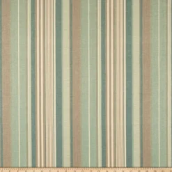 Laura Kiran Island Stripe Aqua Flax Fabric