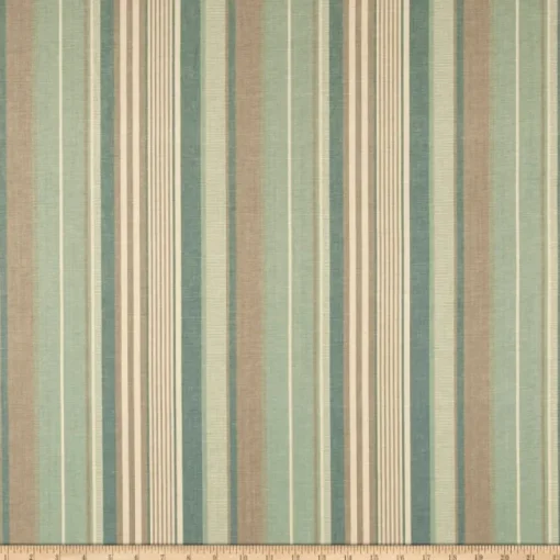 Laura Kiran Island Stripe Aqua Flax Fabric