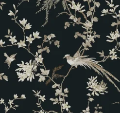 York KT2173 Black Bird And Blossom Chinoserie Wallpaper