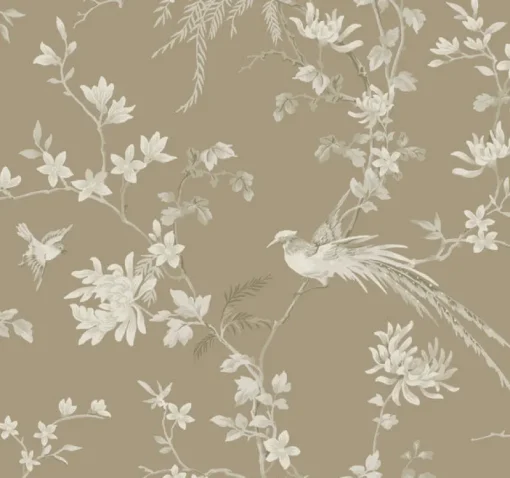 York KT2172 Brown Bird And Blossom Chinoserie Wallpaper