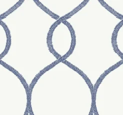 York KT2232 Navy Laurel Leaf Ogee Wallpaper