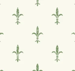 York KT2194 White/Green Fleur De Lis Wallpaper