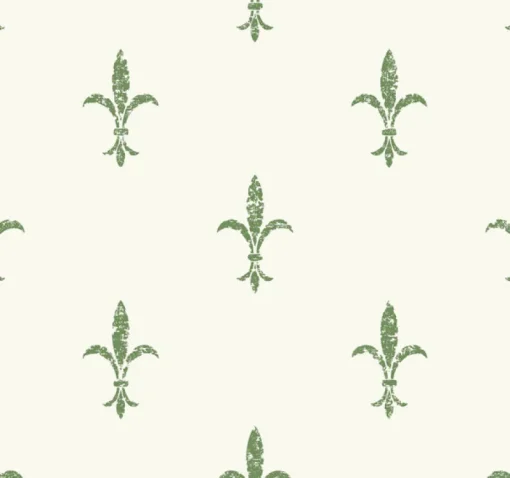 York KT2194 White/Green Fleur De Lis Wallpaper