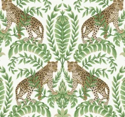 York KT2203 White/Green Jungle Leopard Wallpaper