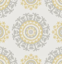 Brewster NU1652 Grey and Yellow Suzani Peel and Stick Wallpaper