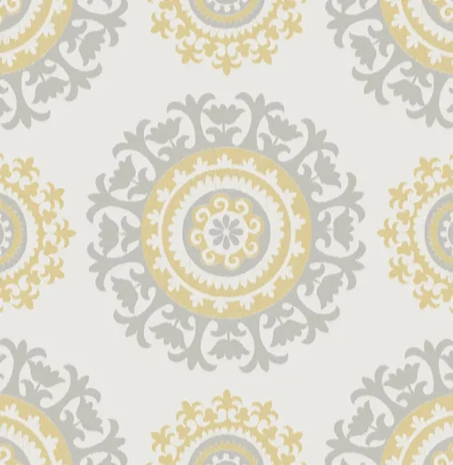 Brewster NU1652 Grey and Yellow Suzani Peel and Stick Wallpaper