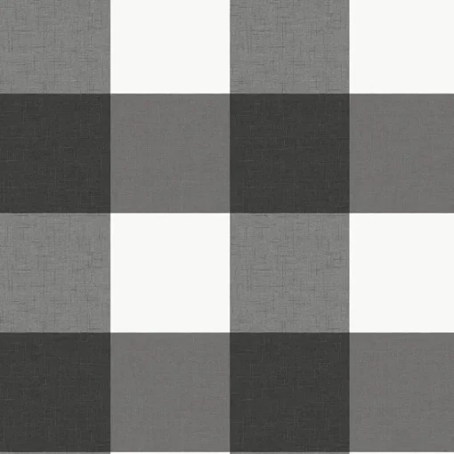 Stock/Brewster NUS3624 Farmhouse Plaid Charcoal & White 5 inch Buffalo Check Peel and Stick Wallpaper