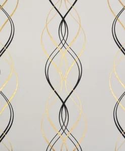 York/AV NW3548 Aurora Black/White/Gold Wallpaper