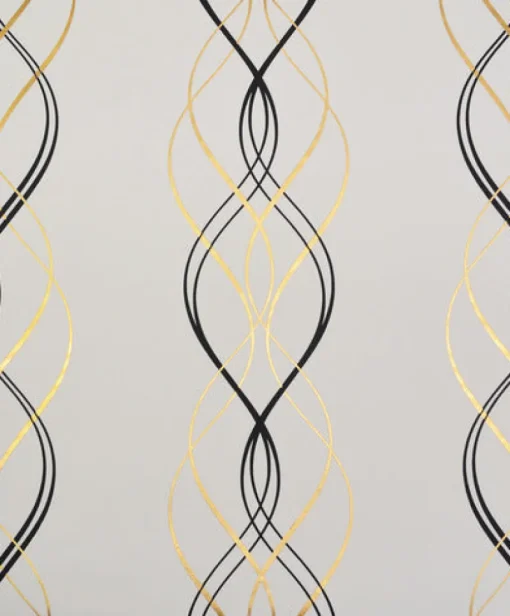 York/AV NW3548 Aurora Black/White/Gold Wallpaper