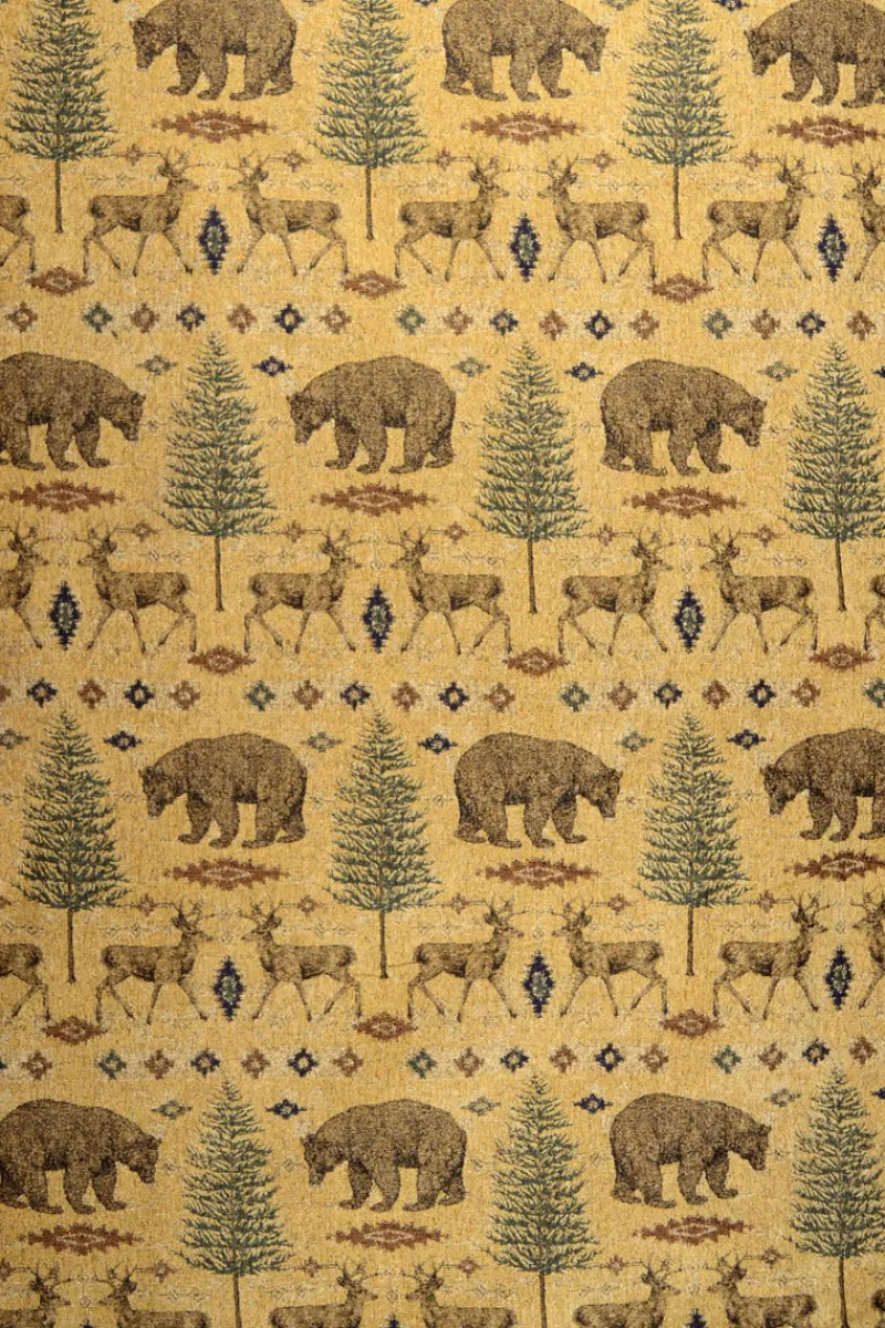 Stock/Regal Ottawa Gold Lodge Bear Deer Pine Tree Chenille Upholstery Fabric