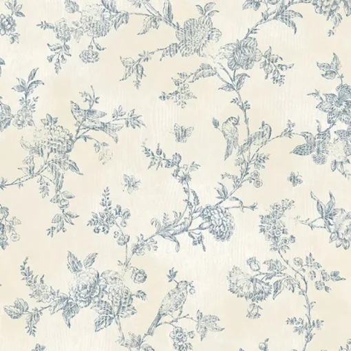 Brewster Singapore Navy Toile Wallpaper