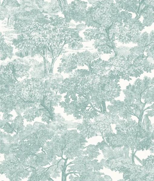 Brewster Spinney Teal Toile Wallpaper