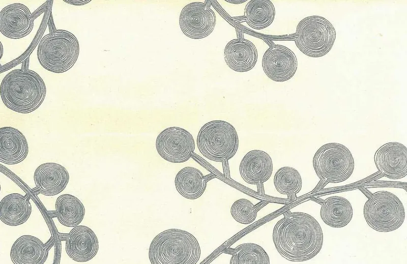 Laura Kiran Spiral Branch Print Blue Chambray Fabric