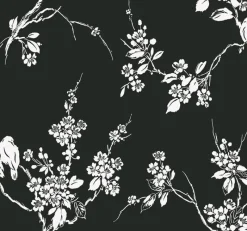 York SS2589 Black White Imperial Blossoms Branch Wallpaper