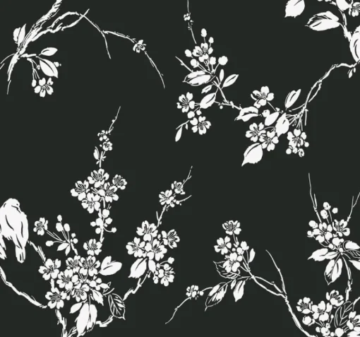 York SS2589 Black White Imperial Blossoms Branch Wallpaper