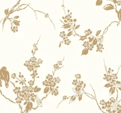 York SS2590 Metallic Gold White Imperial Blossoms Branch Wallpaper