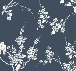 York SS2592 Navy Imperial Blossoms Branch Wallpaper