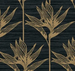 York TC2674 Black Gold Bird Of Paradise Wallpaper