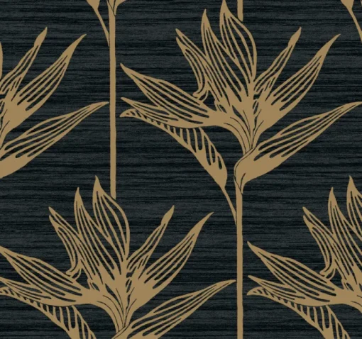 York TC2674 Black Gold Bird Of Paradise Wallpaper
