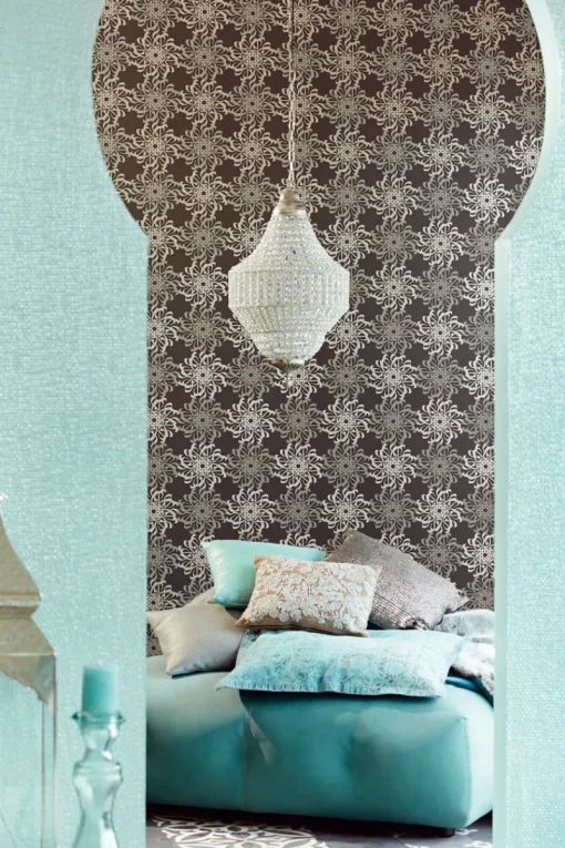 Brewster Ziba Aquamarine Metallic Woven Texture Wallpaper